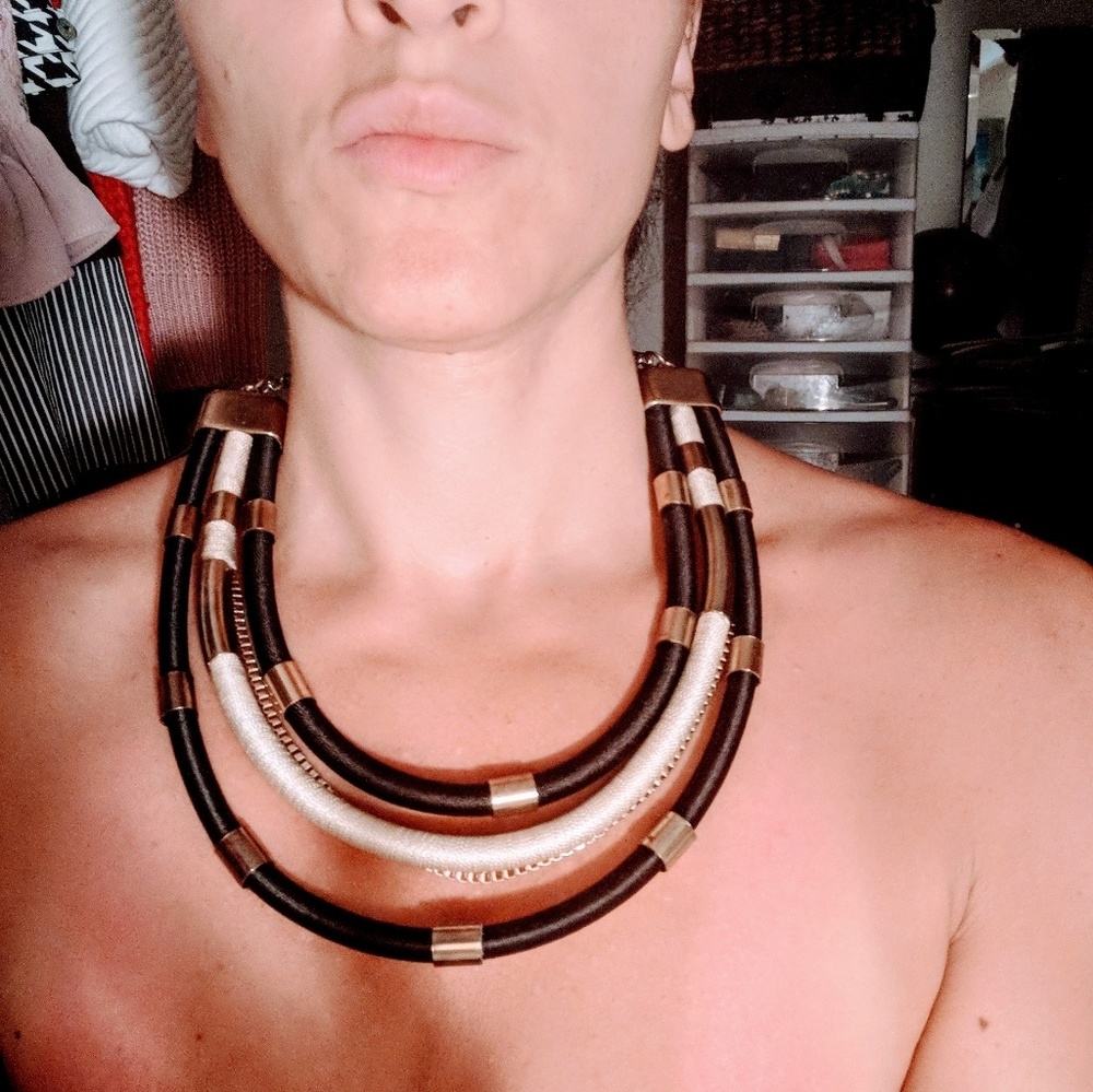 ❌SOLD❌ Black tan and gold necklace